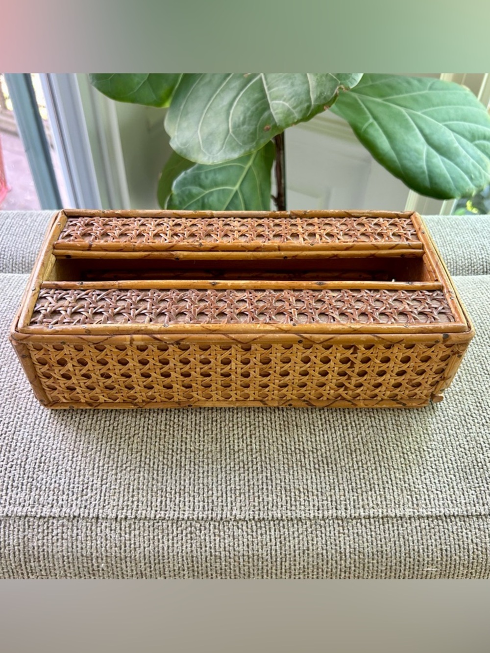 Vintage Boho Coastal Woven Rattan Cane Tissue Box Cover Cottagecore MCM